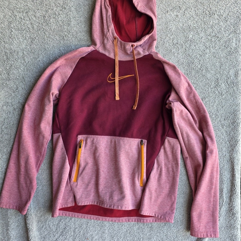 Nike Therma Fit Hoodie Mens M Burgundy Pullover Athletic Sweatshirt